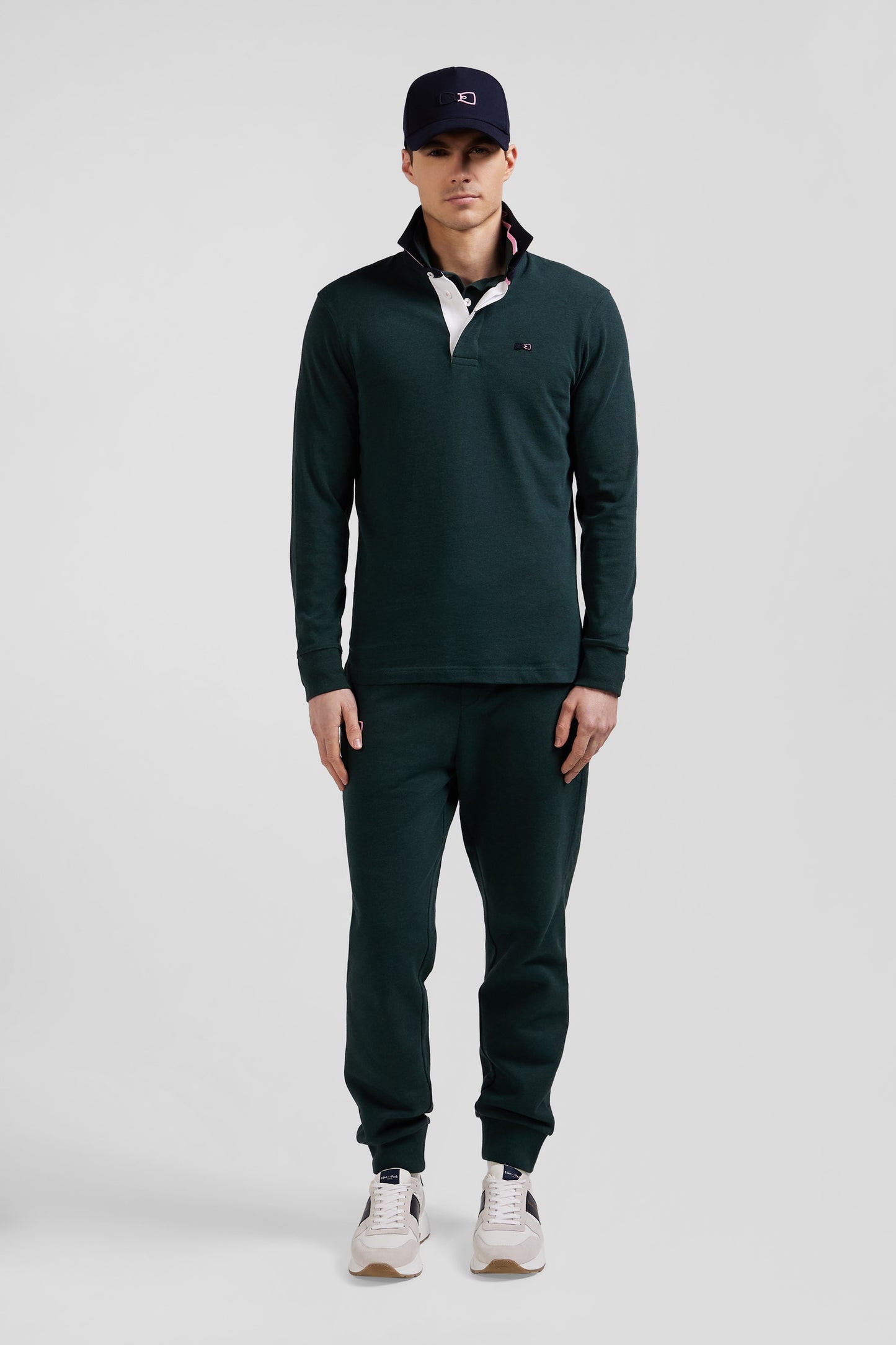 Regular green long-sleeved cotton rugby shirt with bow tie details