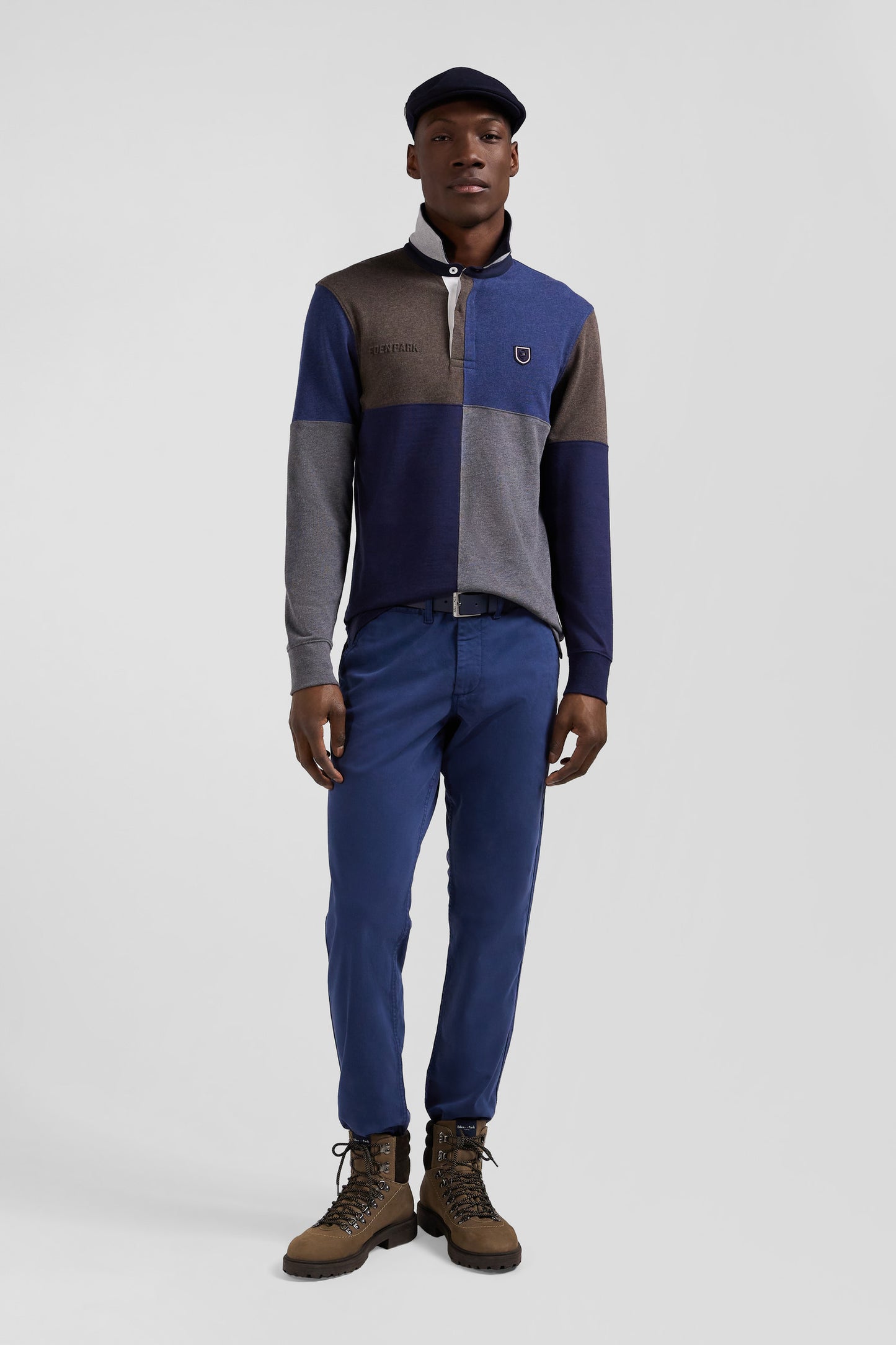 Maillot manches longues coupé-cousu en coton bleu marine coupe Regular