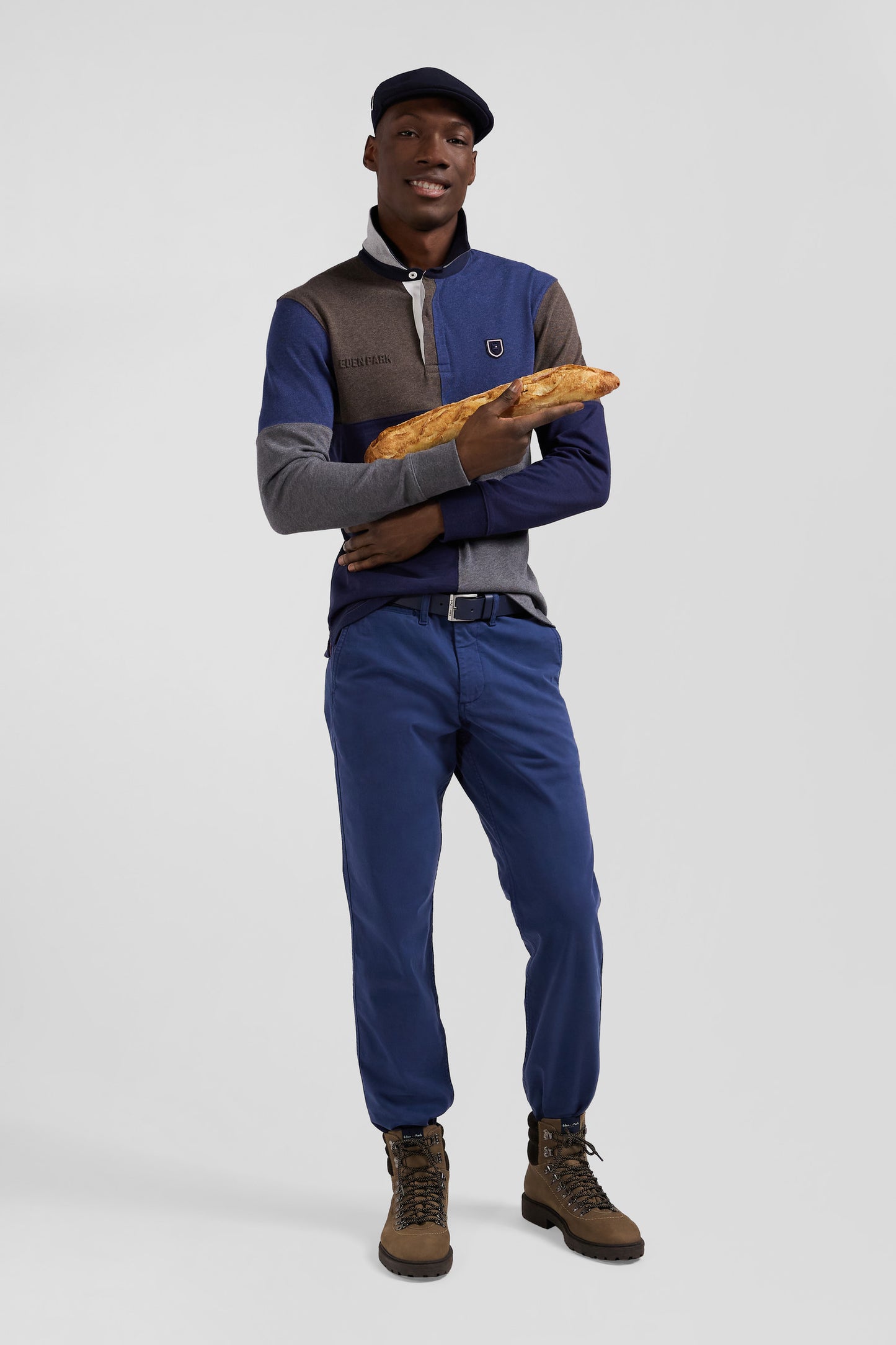 Maillot manches longues coupé-cousu en coton bleu marine coupe Regular