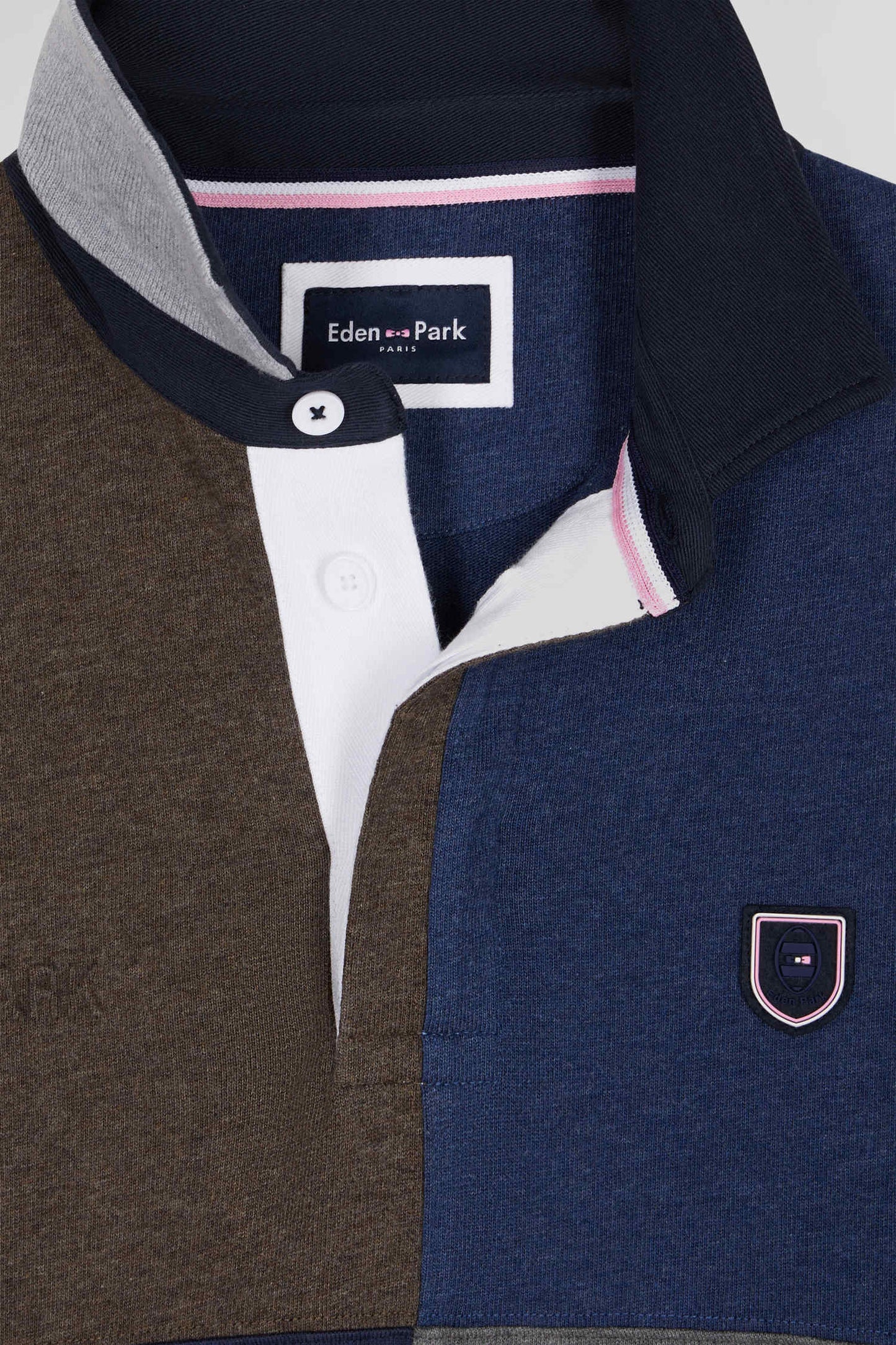 Maillot manches longues coupé-cousu en coton bleu marine coupe Regular