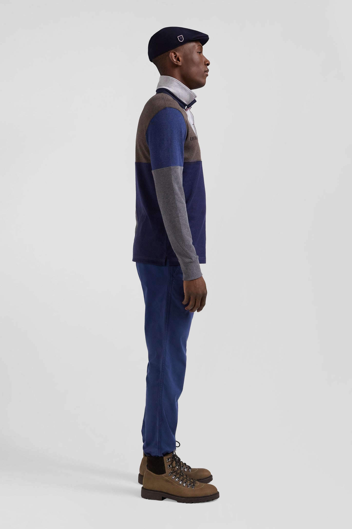 Maillot manches longues coupé-cousu en coton bleu marine coupe Regular