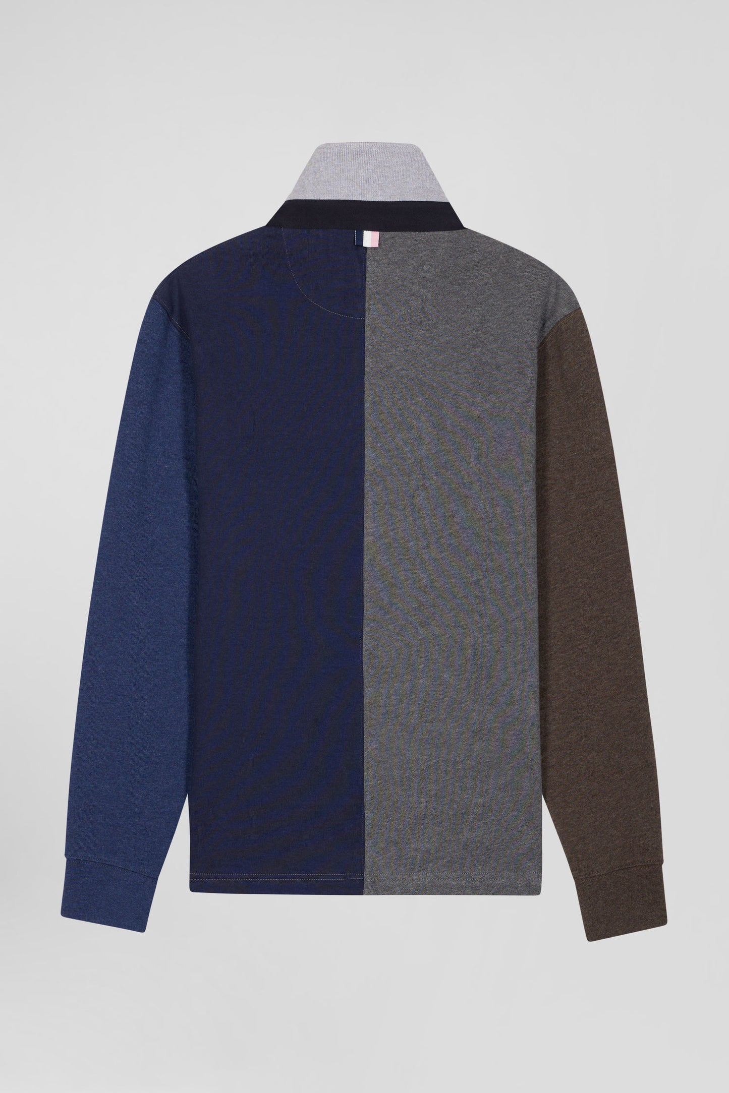 Regular grey colorblock long-sleeved cotton rugby shirt