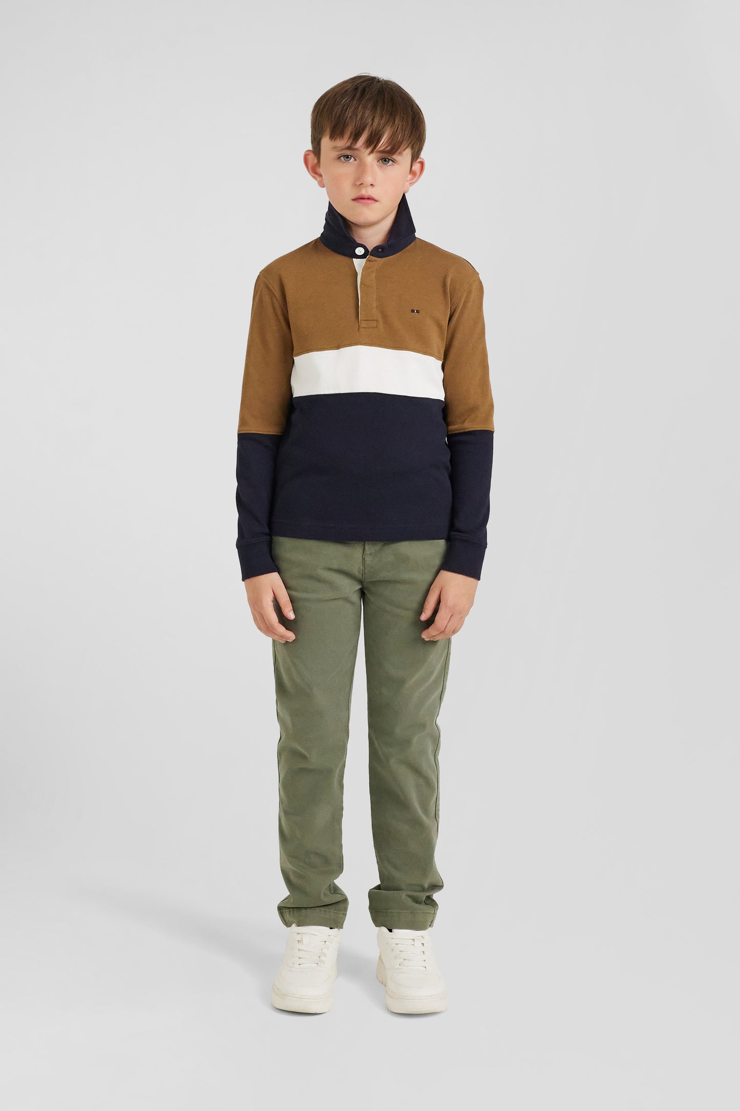 Maillot manches longues tricolore en coton noisette coupe Regular