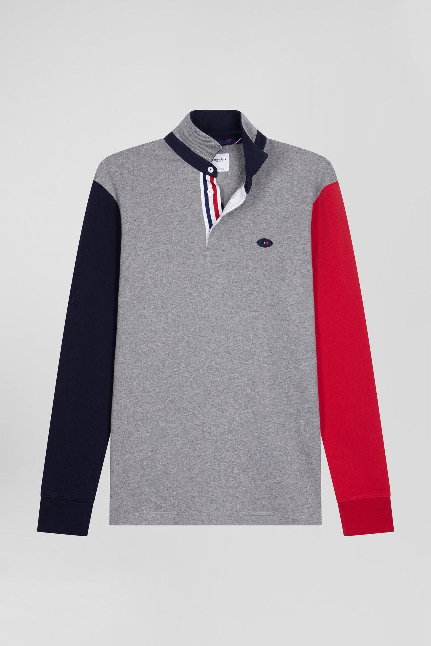 Regular grey long-sleeved cotton rugby shirt