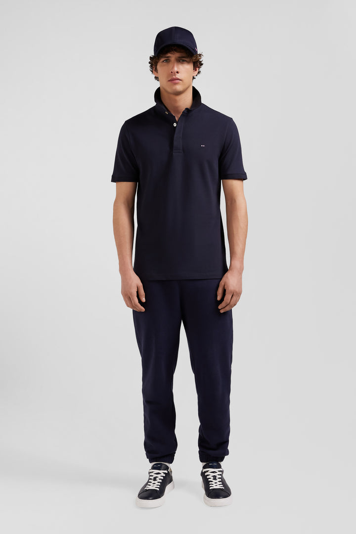 Polo manches courtes en piqué coton bleu marine coupe Slim