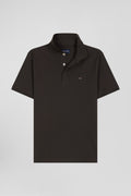 Polo manches courtes en piqué coton marron coupe Slim