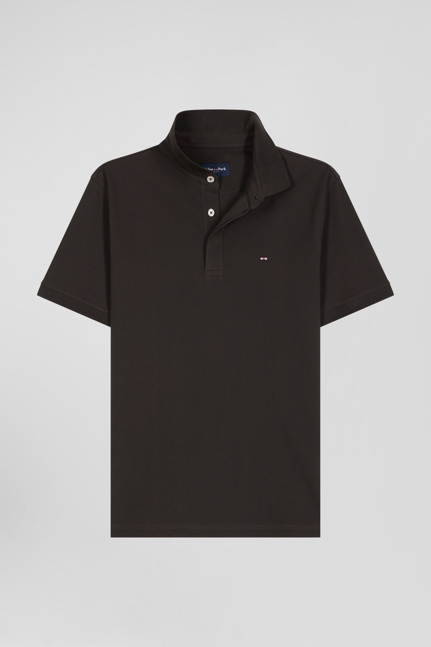 Slim brown short-sleeved cotton piqué polo shirt