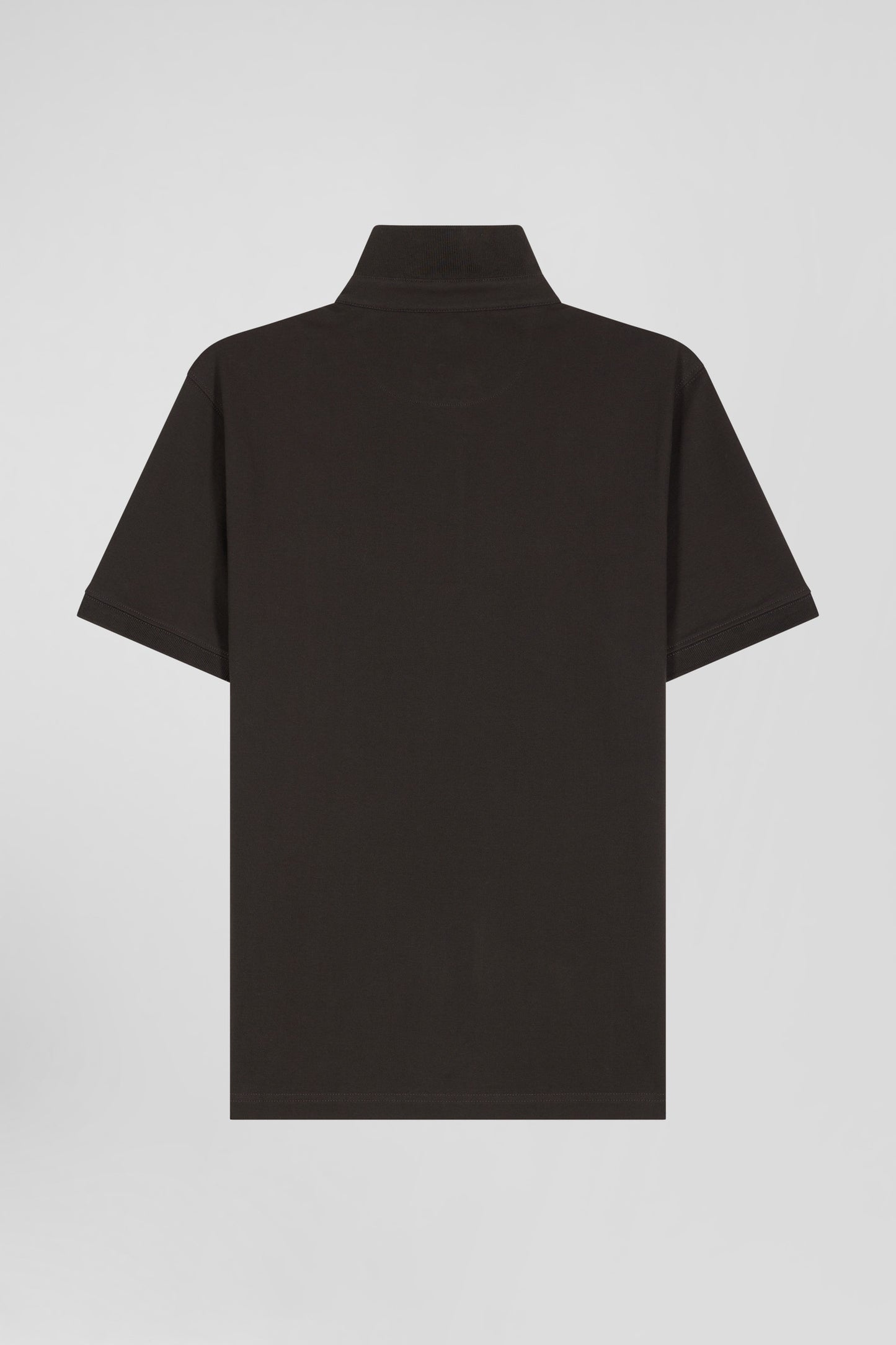 Slim brown short-sleeved cotton piqué polo shirt