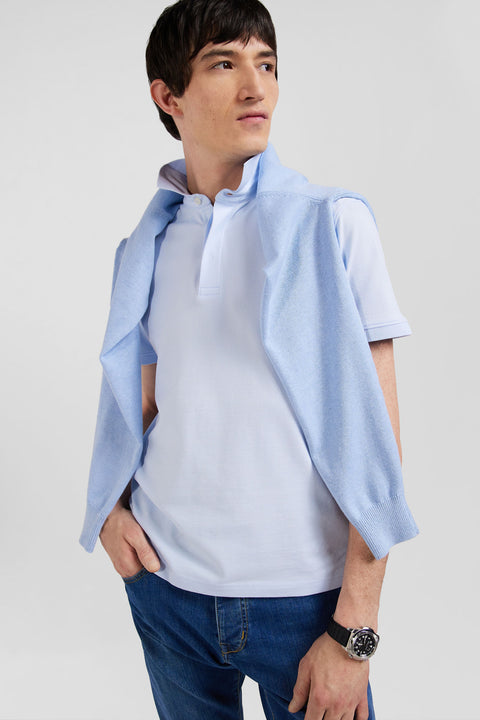 Slim sky blue short-sleeved stretch cotton polo shirt - Image 3