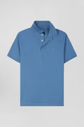 Polo manches courtes en coton stretch bleu coupe Slim