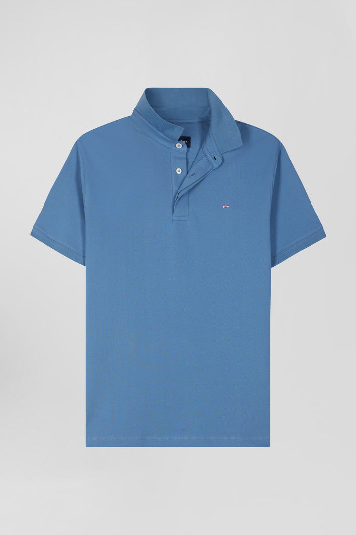 Polo manches courtes en coton stretch bleu coupe Slim