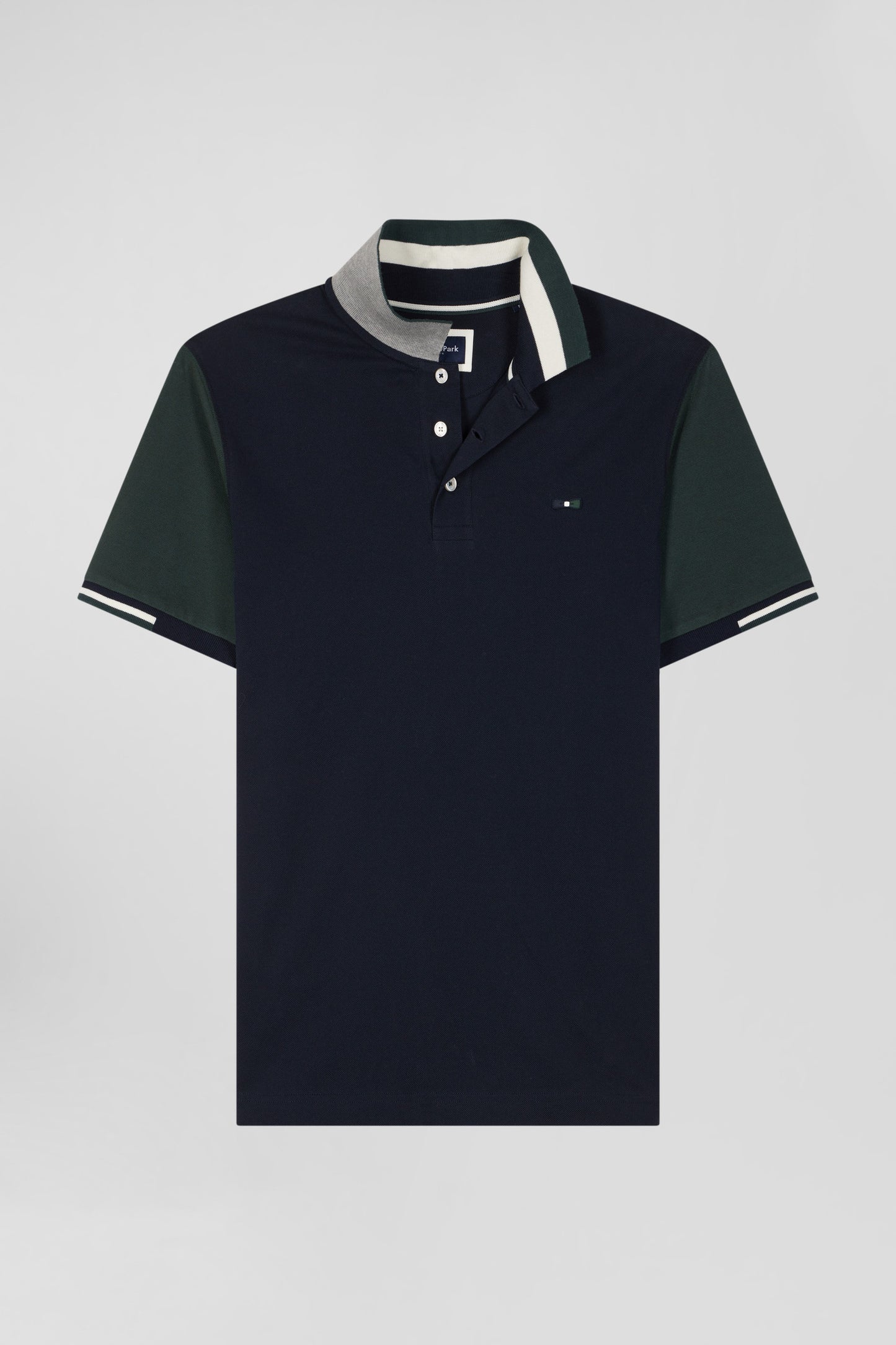 Polo manches courtes en piqué coton vert col jacquard Eden Park coupe Regular