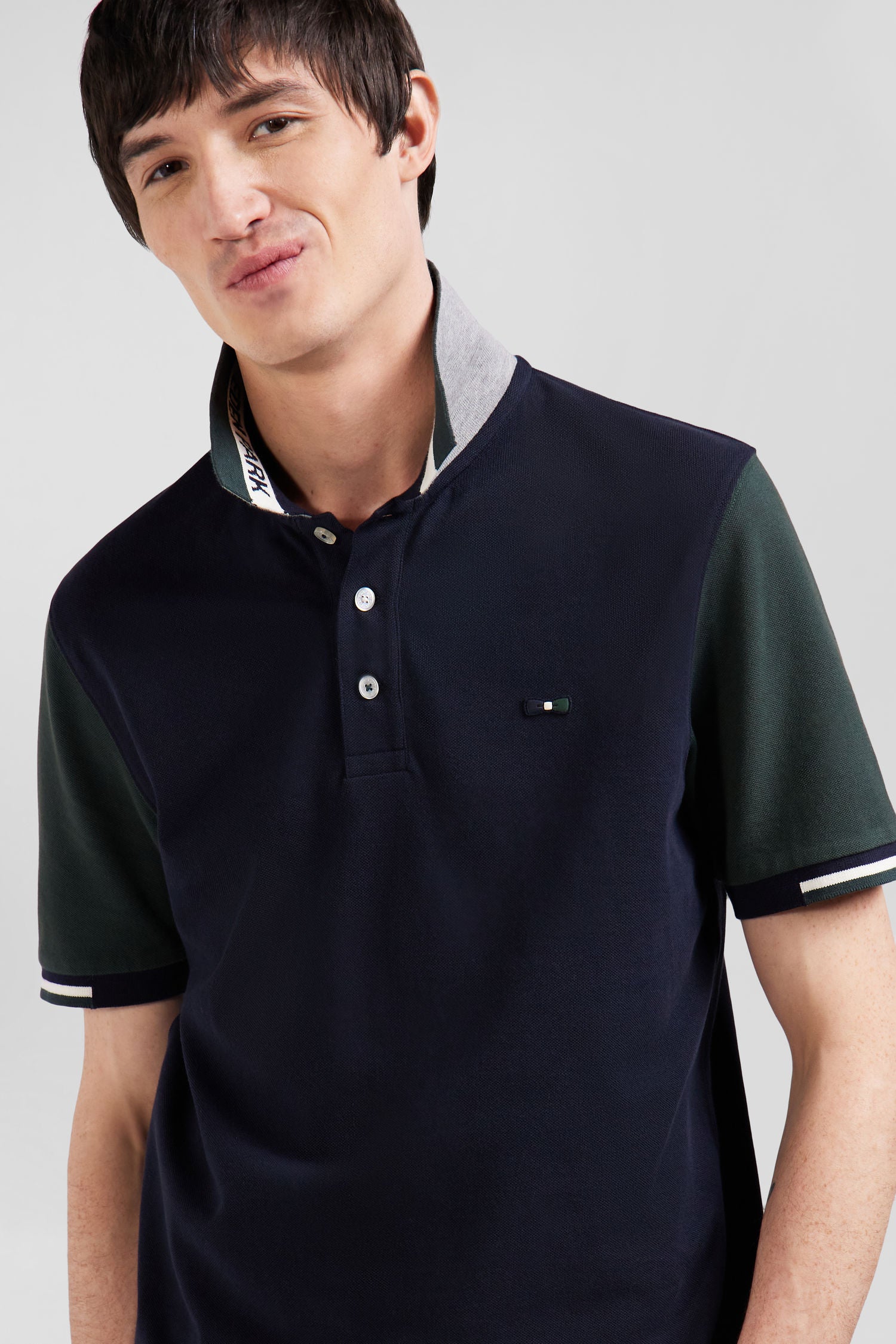 Polo manches courtes en piqué coton vert col jacquard Eden Park coupe Regular