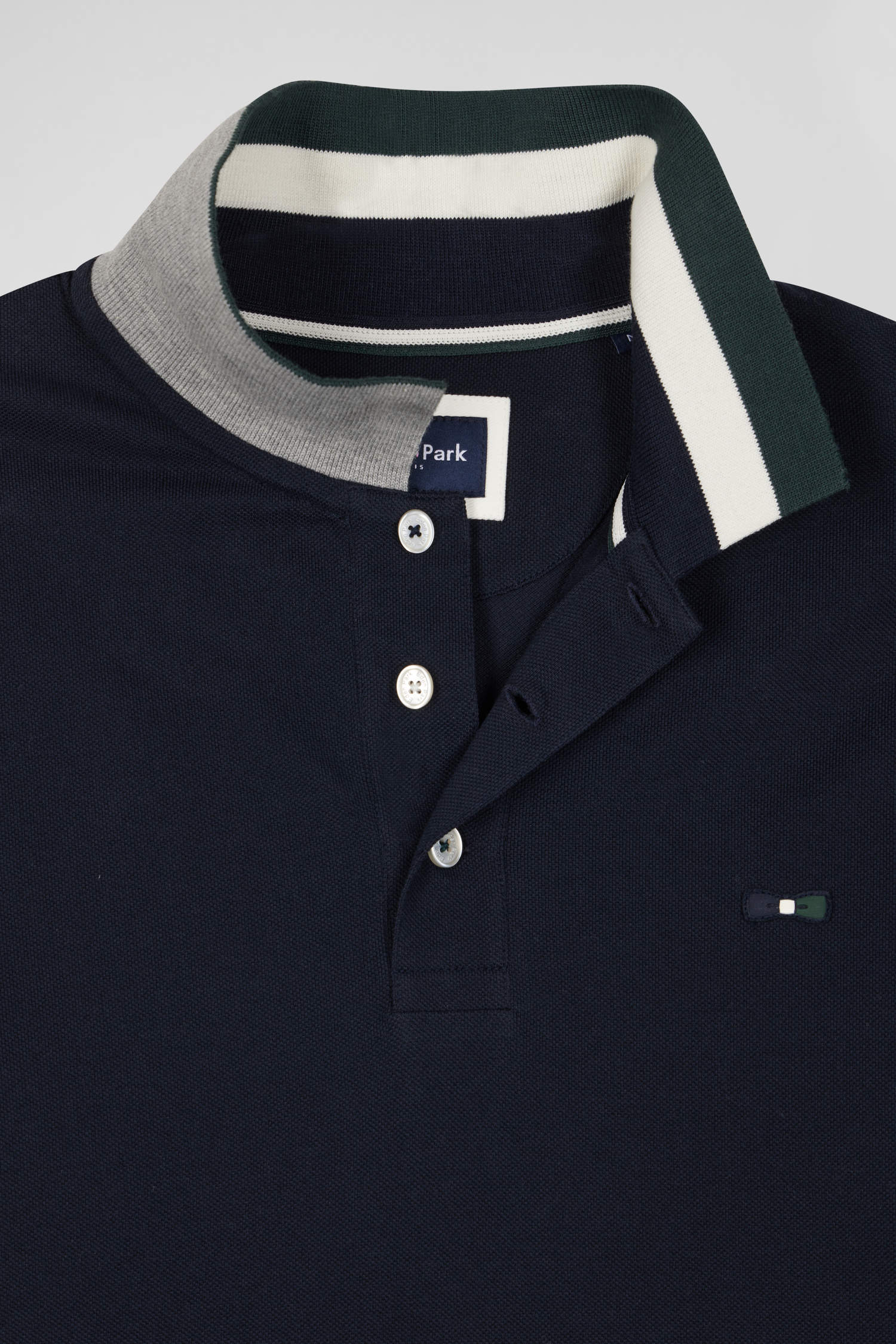 Polo manches courtes en piqué coton vert col jacquard Eden Park coupe Regular