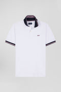 Polo manches courtes en coton stretch blanc col jacquard Eden Park coupe Slim