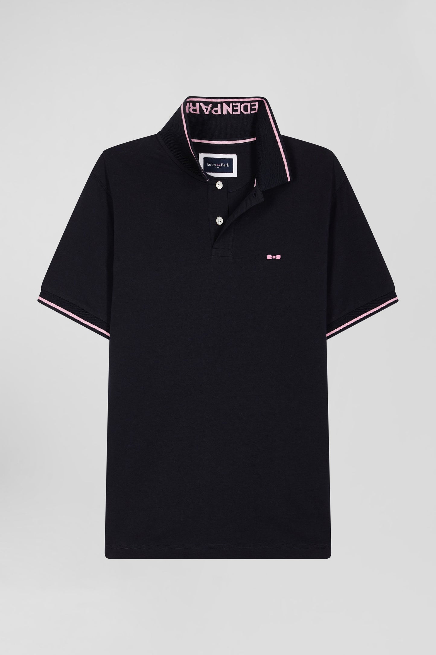 Slim navy blue short-sleeved stretch cotton polo shirt with Eden Park jacquard collar