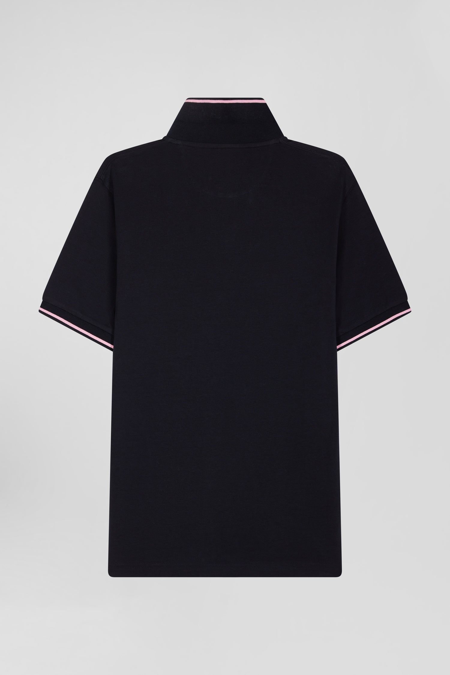 Slim navy blue short-sleeved stretch cotton polo shirt with Eden Park jacquard collar