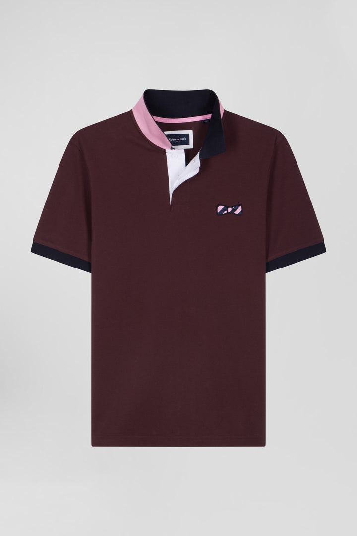 Polo manches courtes en piqué coton bordeaux broderie cerclée coupe Regular