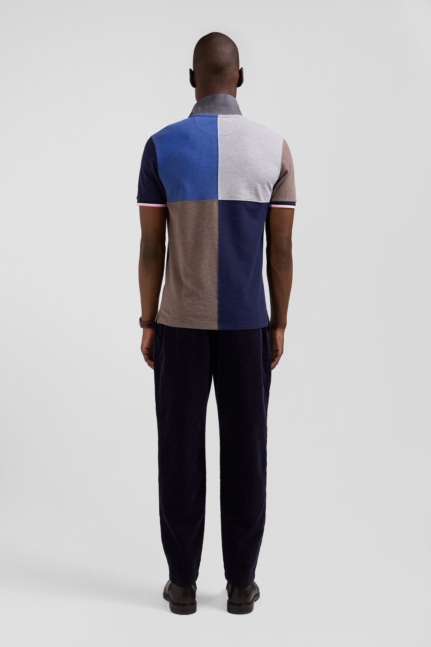 Polo manches courtes coupé-cousu en piqué coton bleu foncé coupe Regular