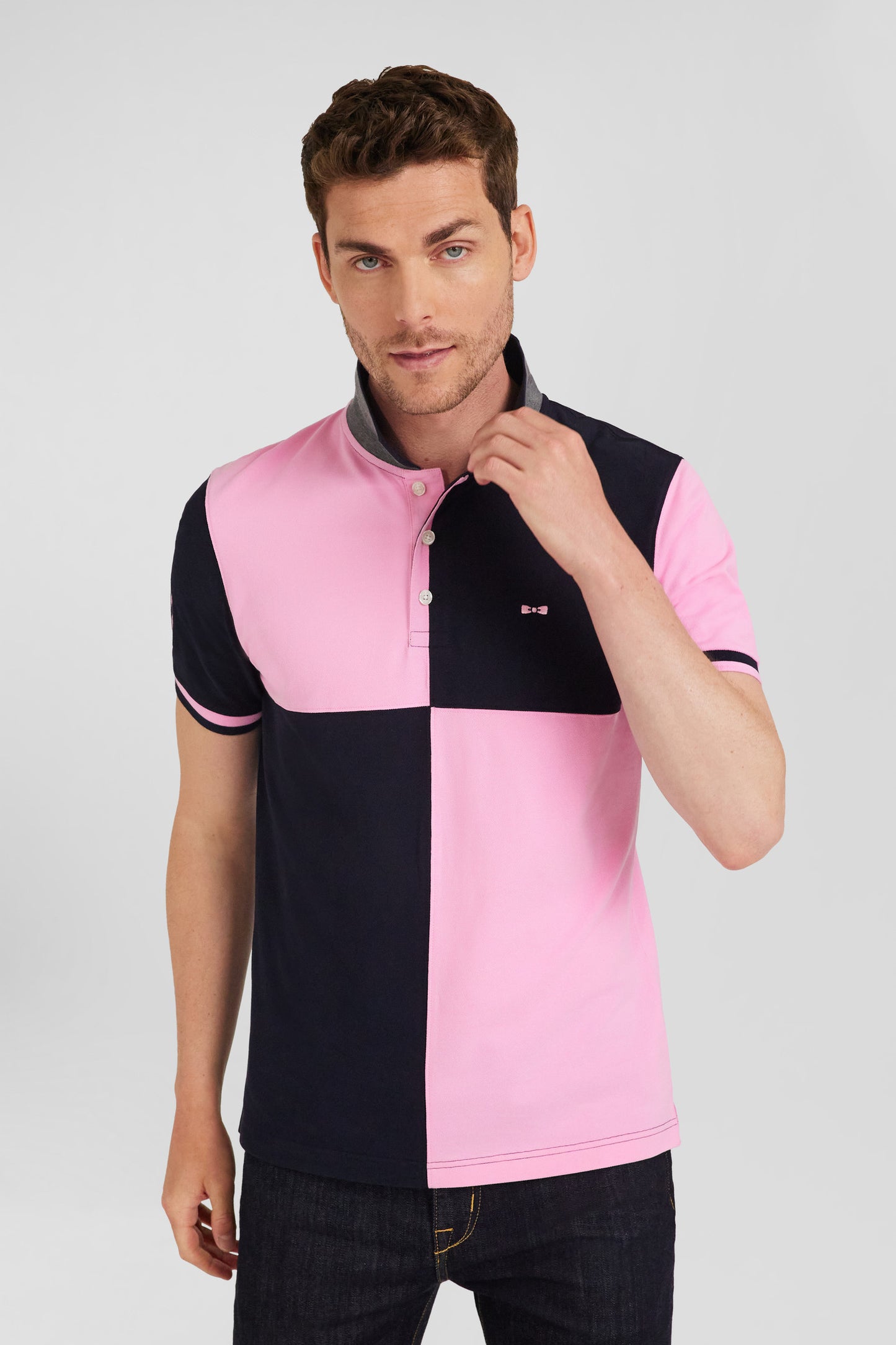 Polo manches courtes coupé-cousu en piqué coton bleu marine coupe Regular