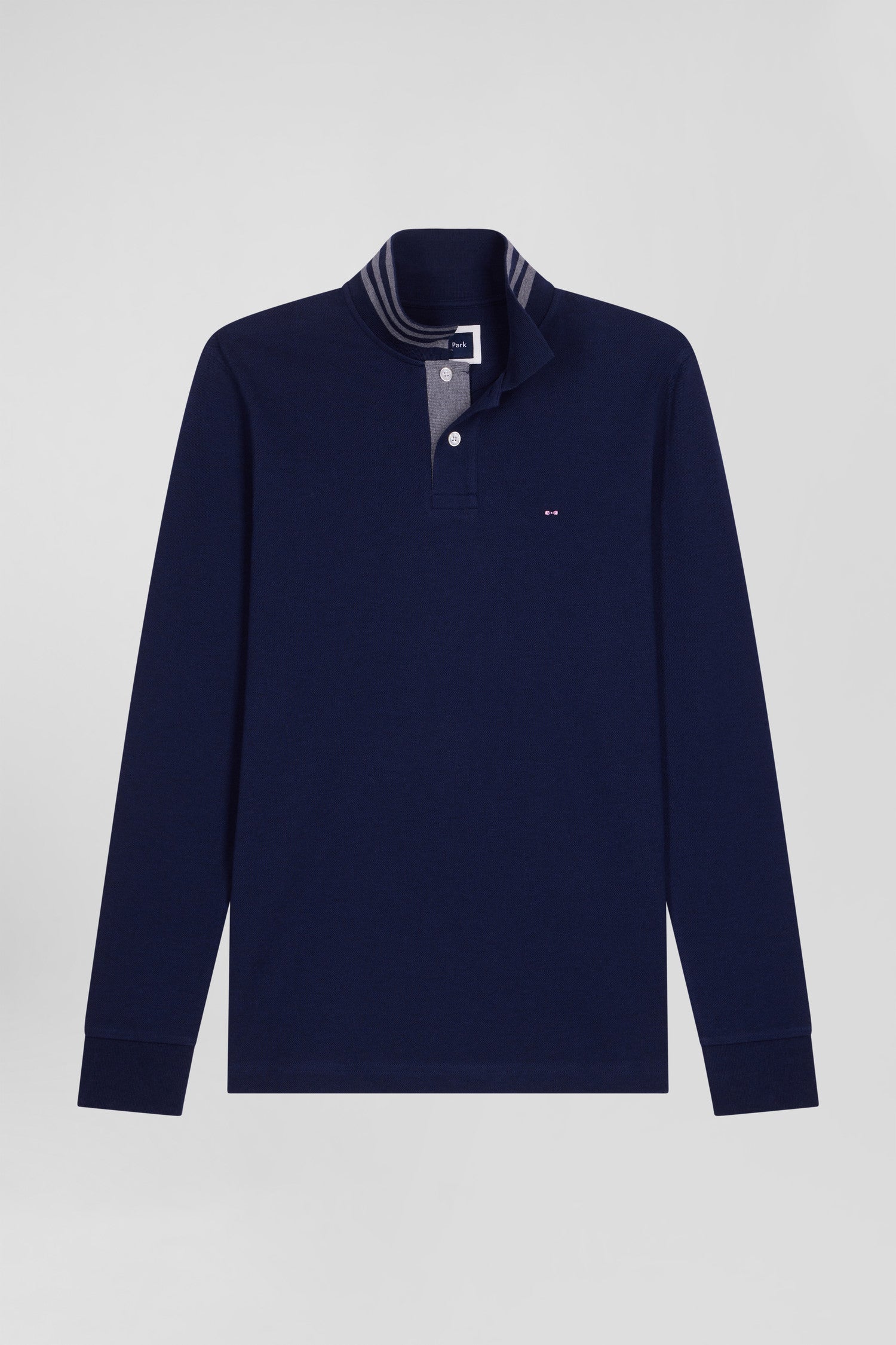 Polo manches longues en piqué coton bleu marine