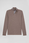 Polo manches longues en piqué coton marron