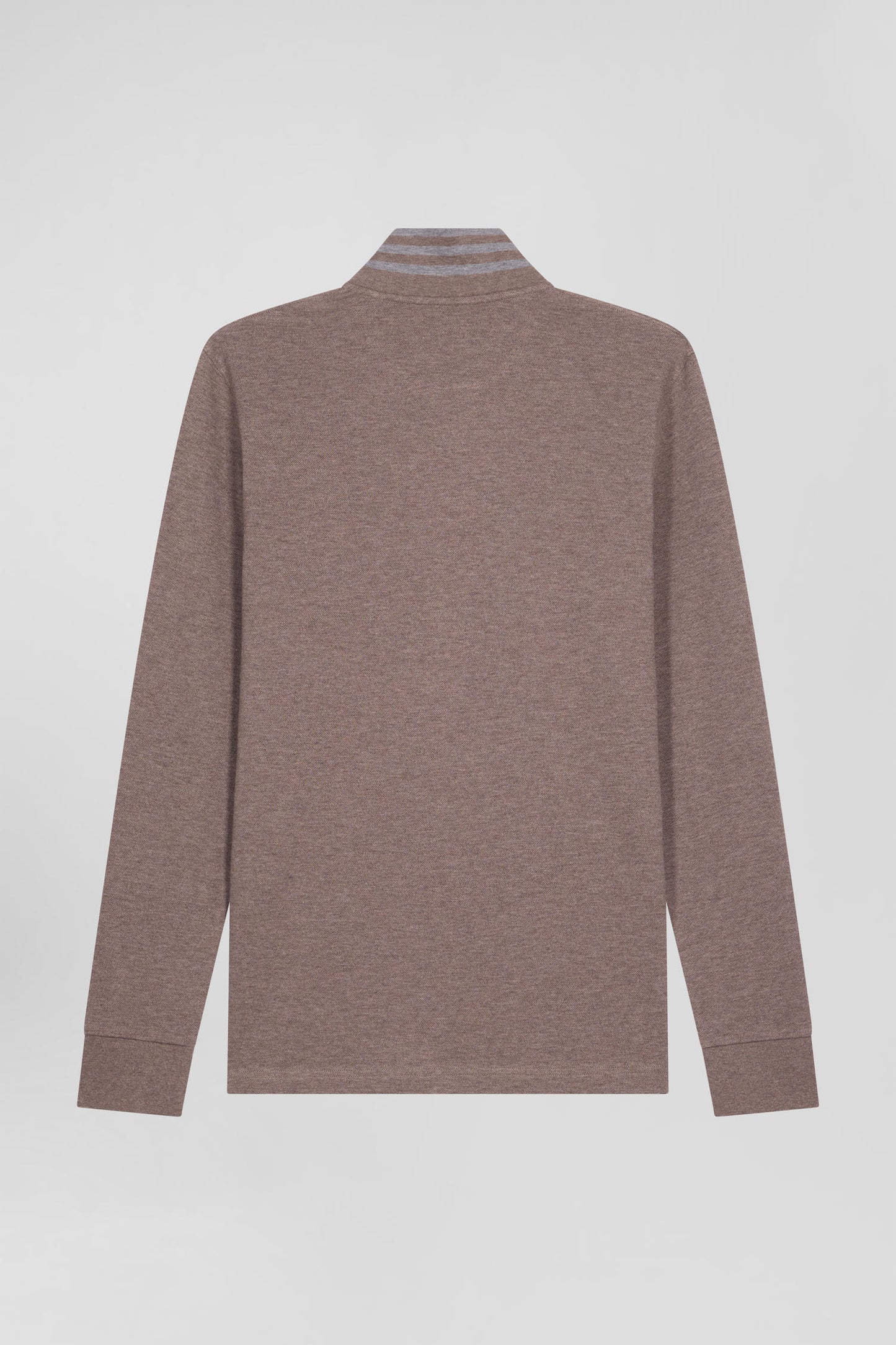 Long-sleeved brown cotton piqué polo shirt