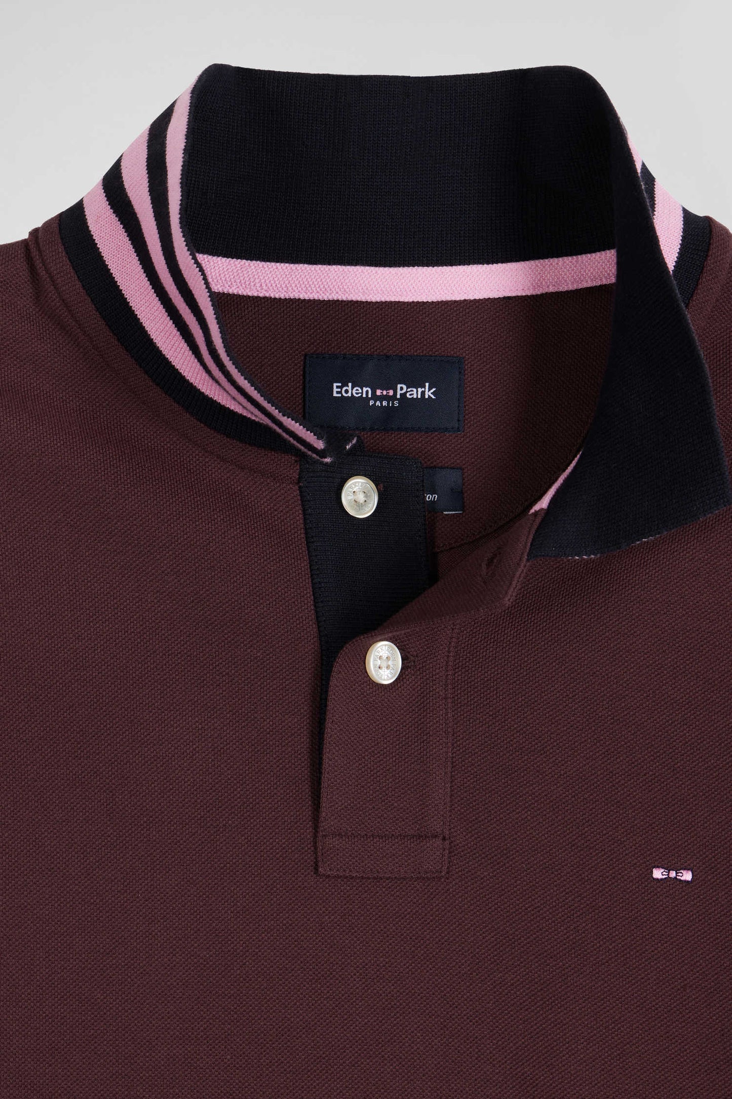 Polo manches longues en piqué coton bordeaux coupe Regular