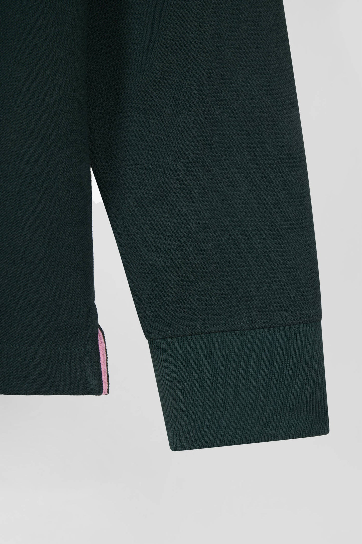 Regular dark green long-sleeved cotton piqué polo shirt