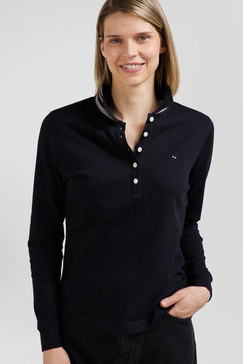 Polo manches longues en coton stretch col cerclé noir coupe Slim - Image 3