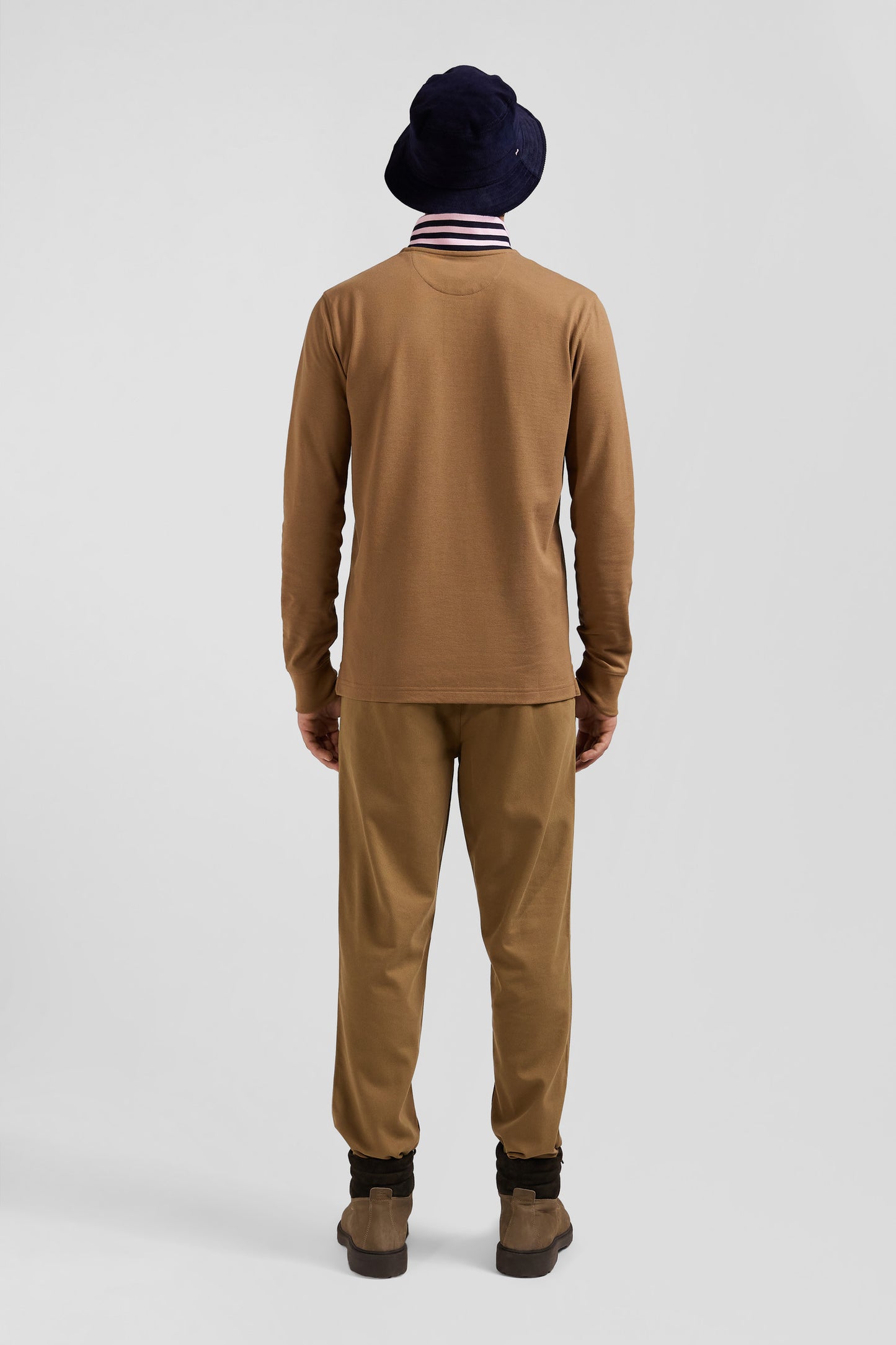 Long-sleeved polo shirt in hazelnut cotton piqué with ring collar Regular fit