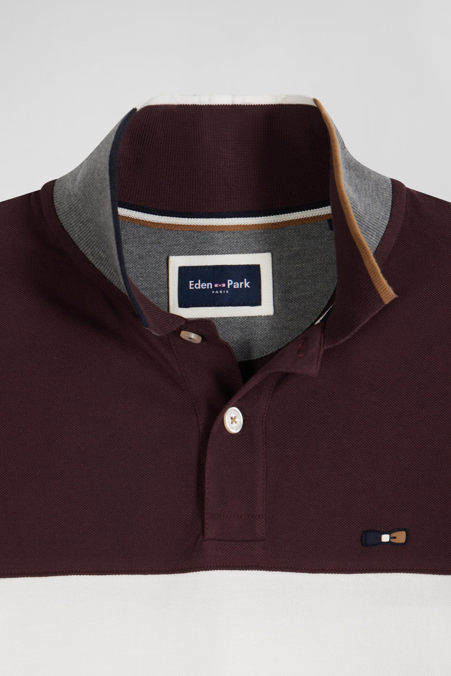 Polo manches longues colorblock en piqué coton bordeaux coupe Regular