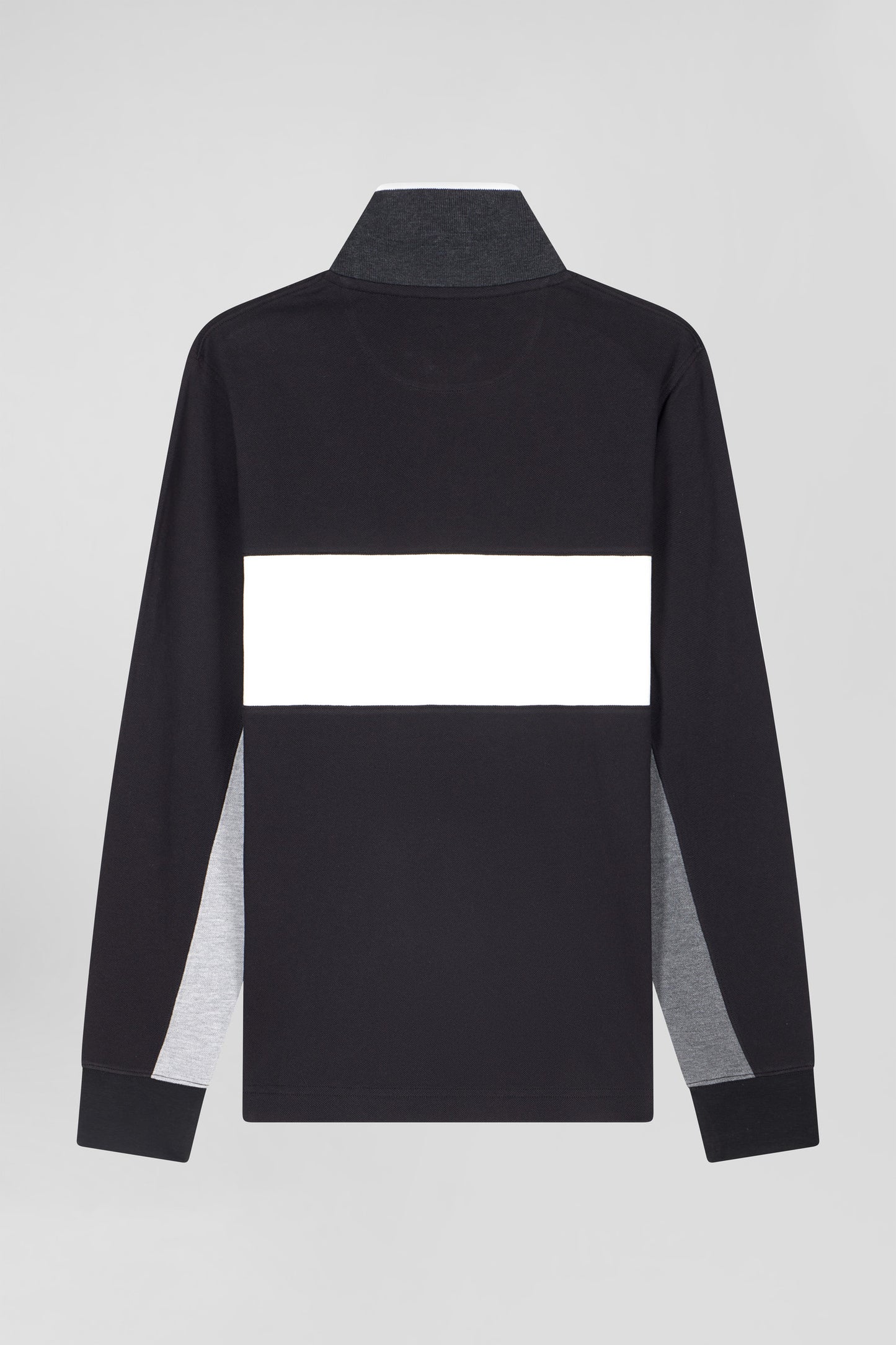 Regular black colorblock long-sleeved cotton piqué polo shirt