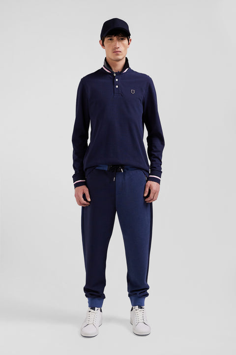 Polo manches longues en piqué coton bleu marine écusson gomme coupe Regular - Image 1