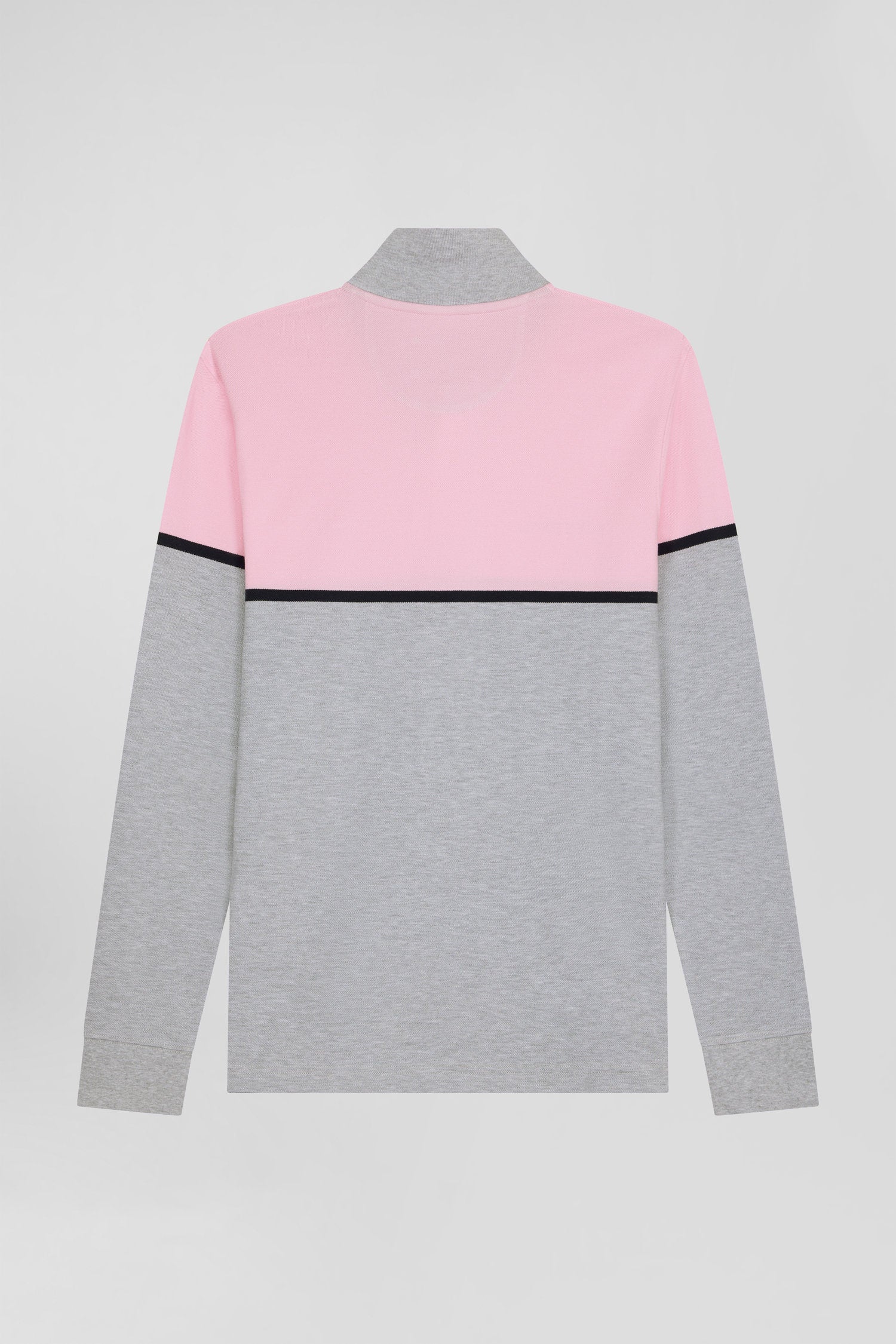 Polo manches longues bicolore en piqué coton rose coupe Regular