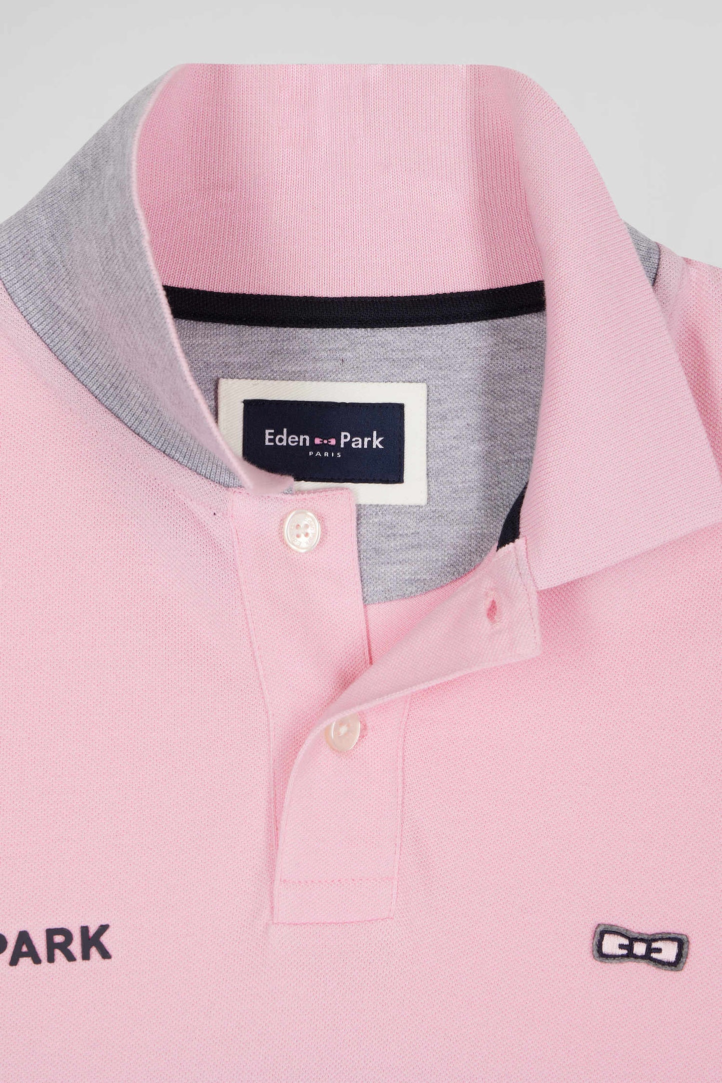 Polo manches longues bicolore en piqué coton rose coupe Regular