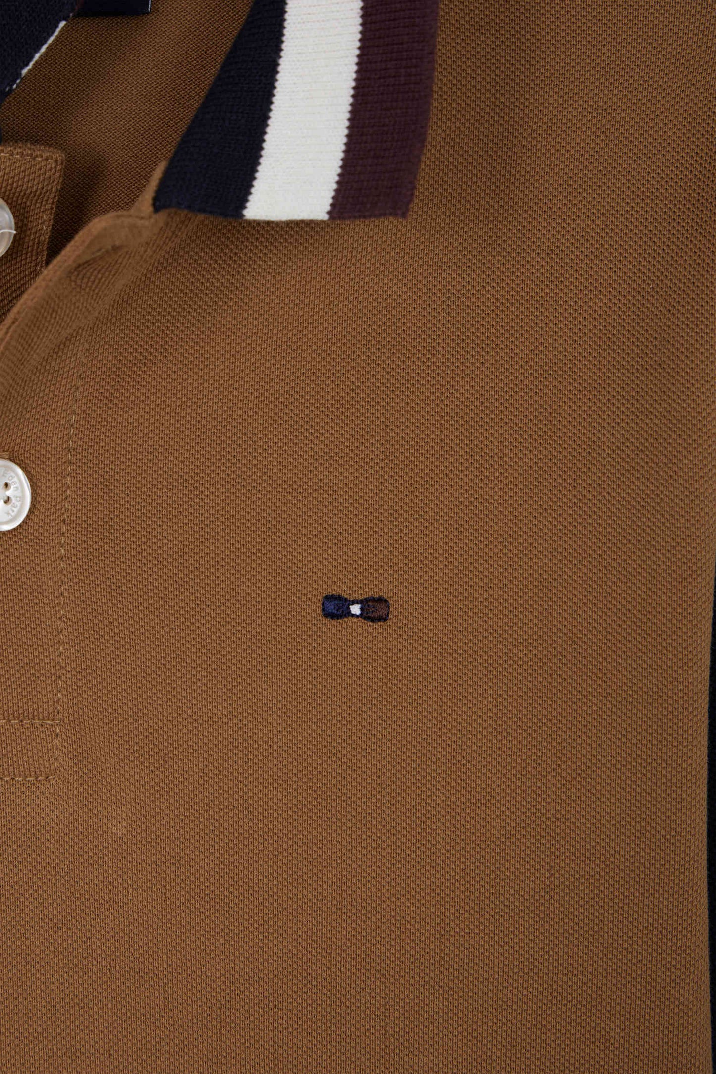 Polo manches longues en piqué coton noisette col tricolore jacquard Eden Park coupe Regular