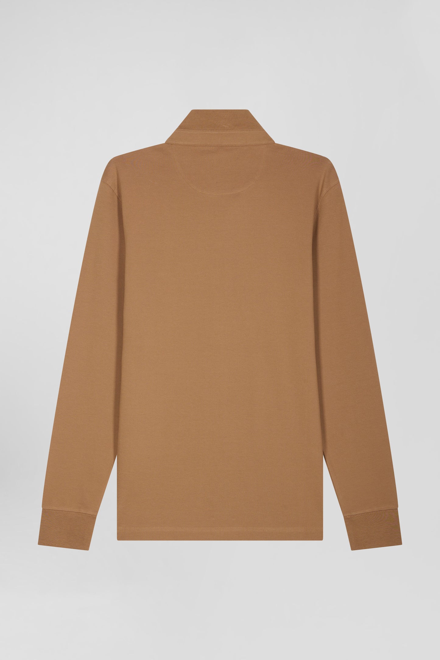 Slim camel long-sleeved cotton piqué polo shirt