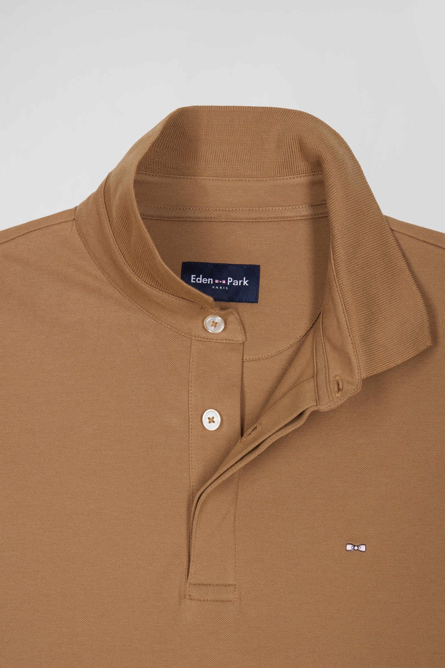 Polo manches longues en piqué coton noisette coupe Slim