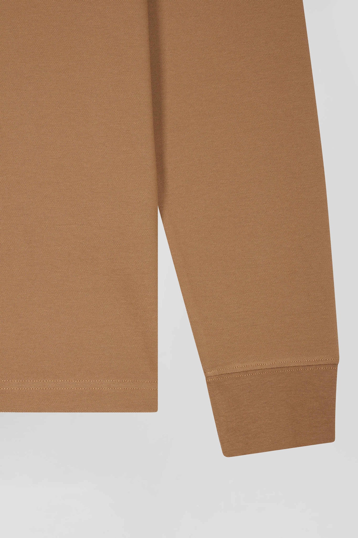 Polo manches longues en piqué coton noisette coupe Slim