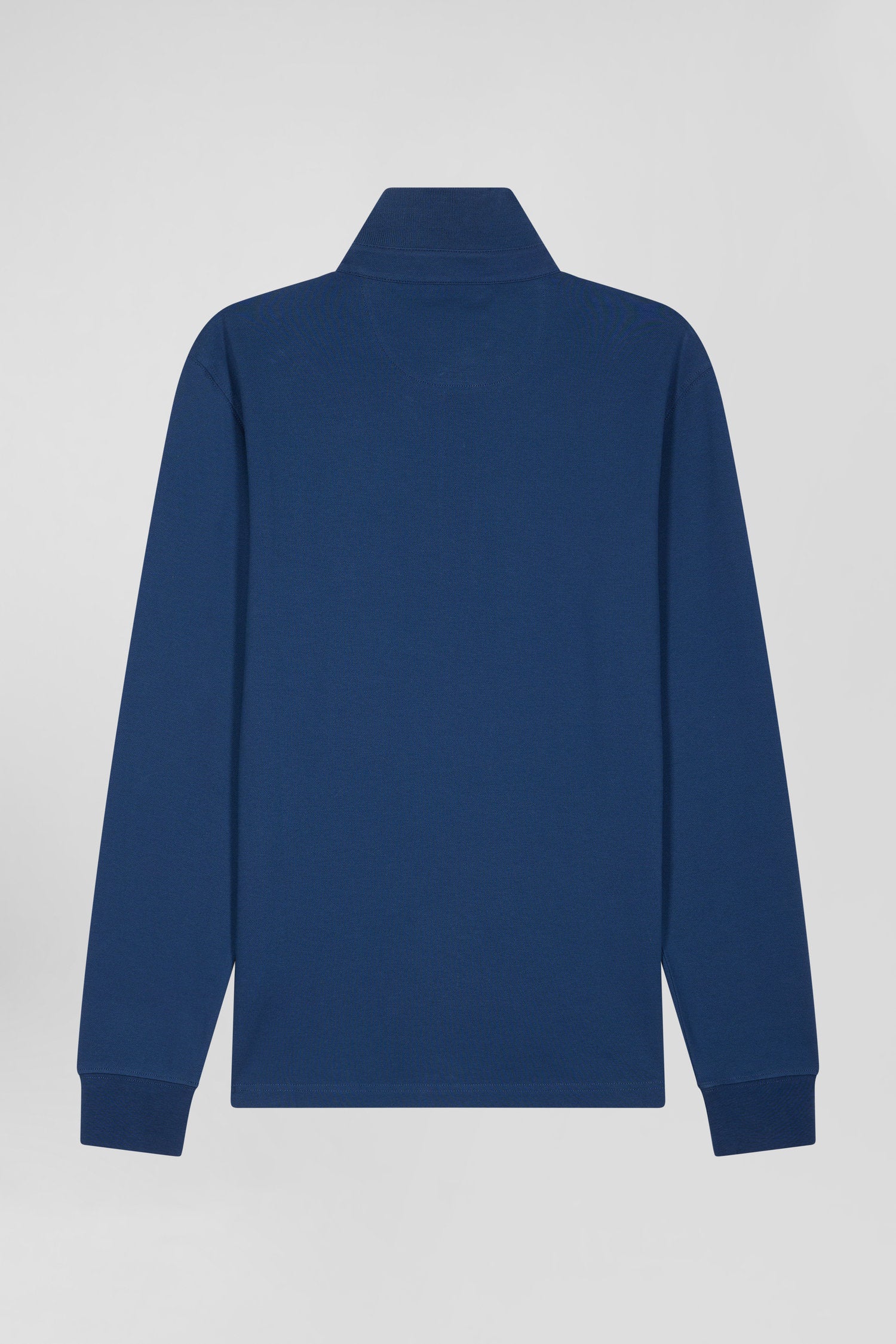 Polo manches longues en piqué coton bleu foncé coupe Slim