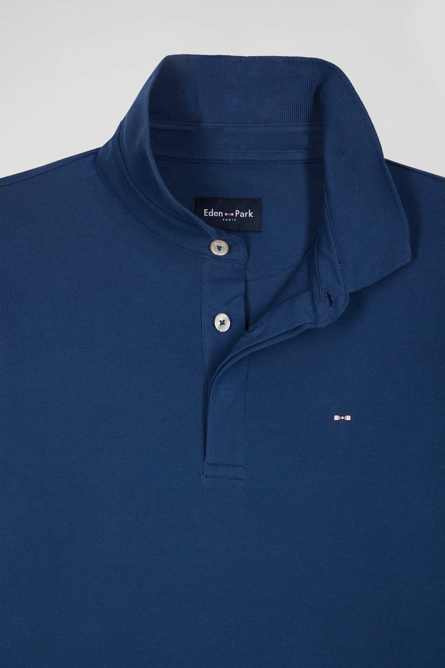 Polo manches longues en piqué coton bleu foncé coupe Slim