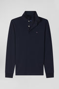 Polo manches longues en piqué coton bleu marine coupe Slim