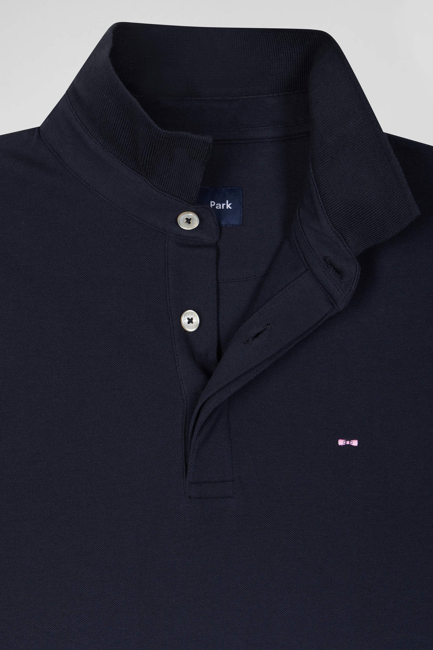 Slim navy blue long-sleeved cotton piqué polo shirt