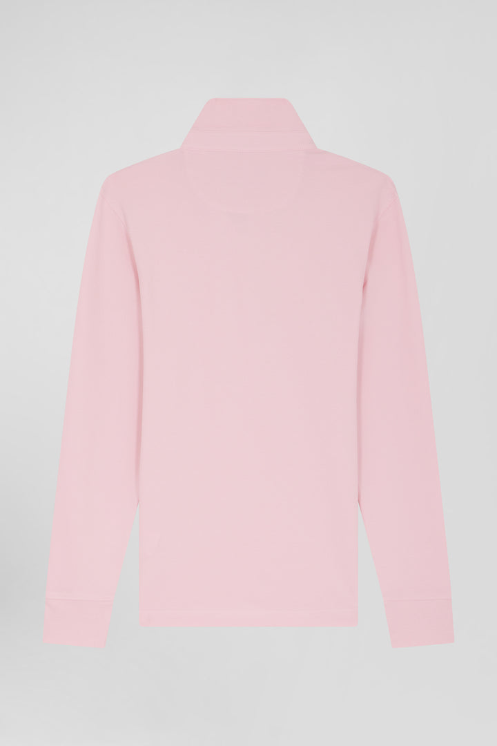 Polo manches longues en piqué coton rose coupe Slim