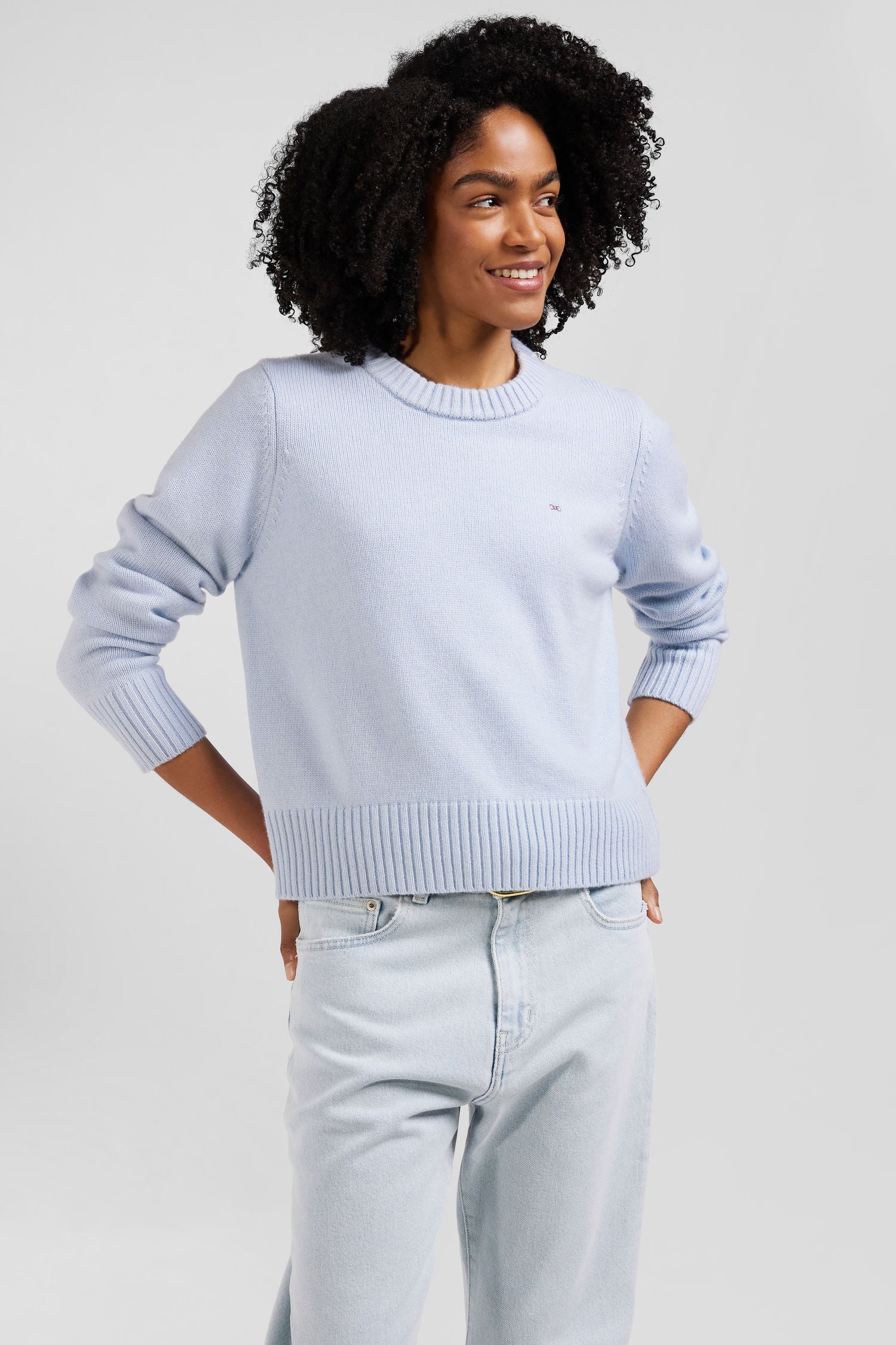 Pull col rond en laine et cachemire ciel coupe Regular