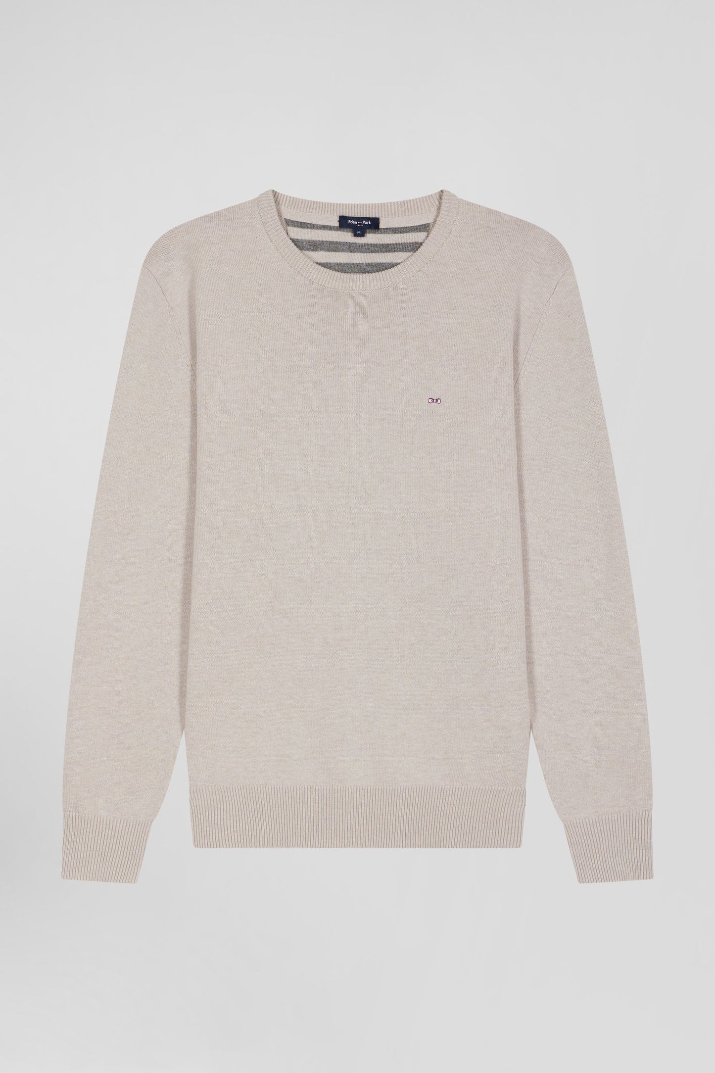 Pull col rond en laine et coton beige coupe Regular