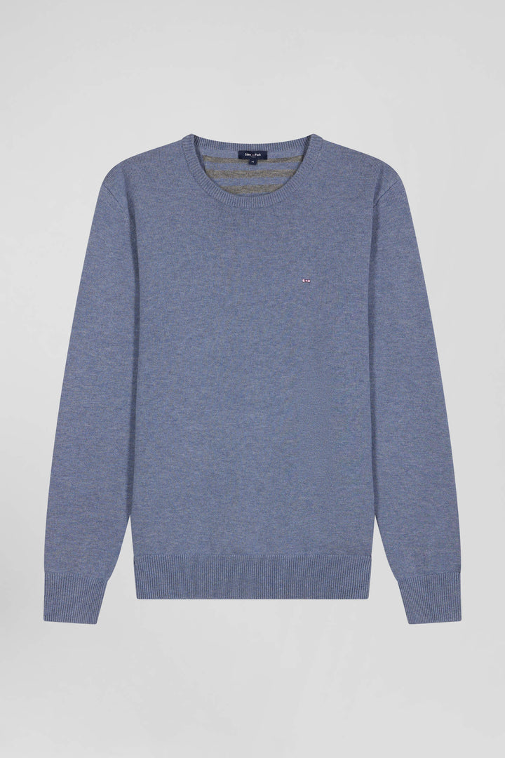 Pull col rond en laine et coton bleu clair coupe Regular