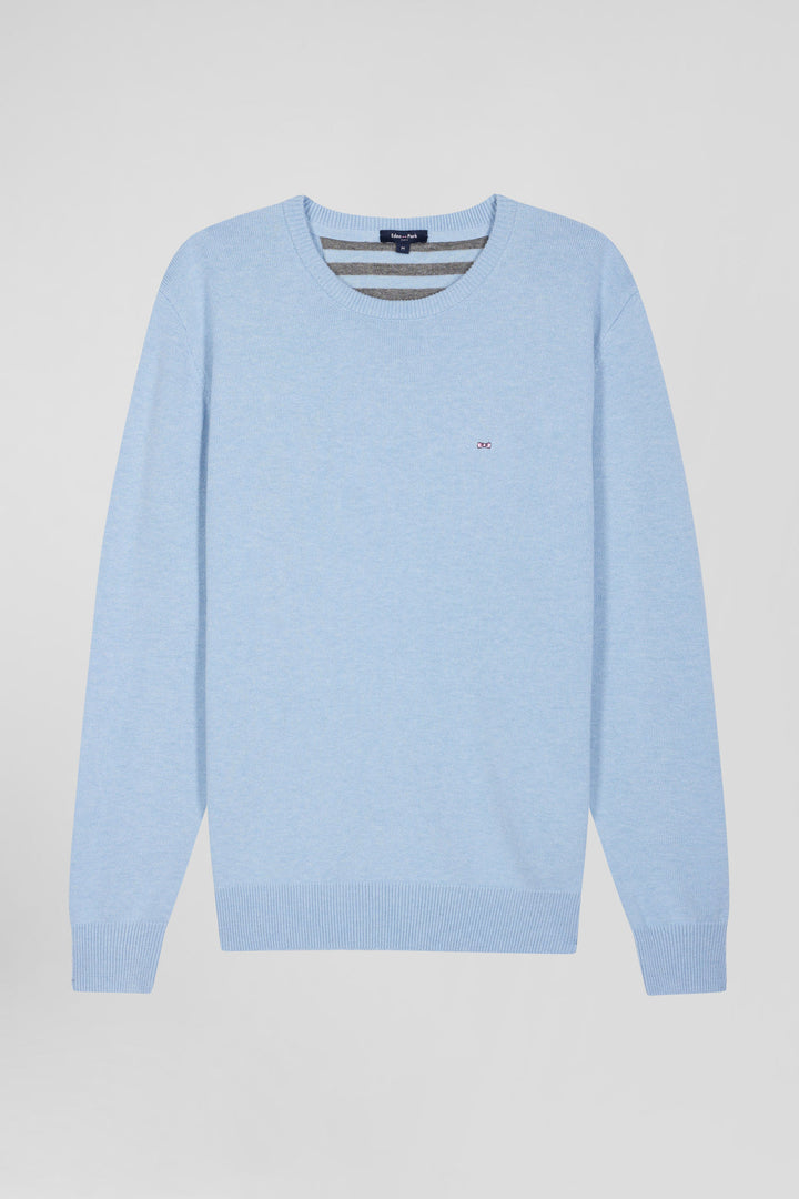 Pull col rond en laine et coton ciel coupe Regular