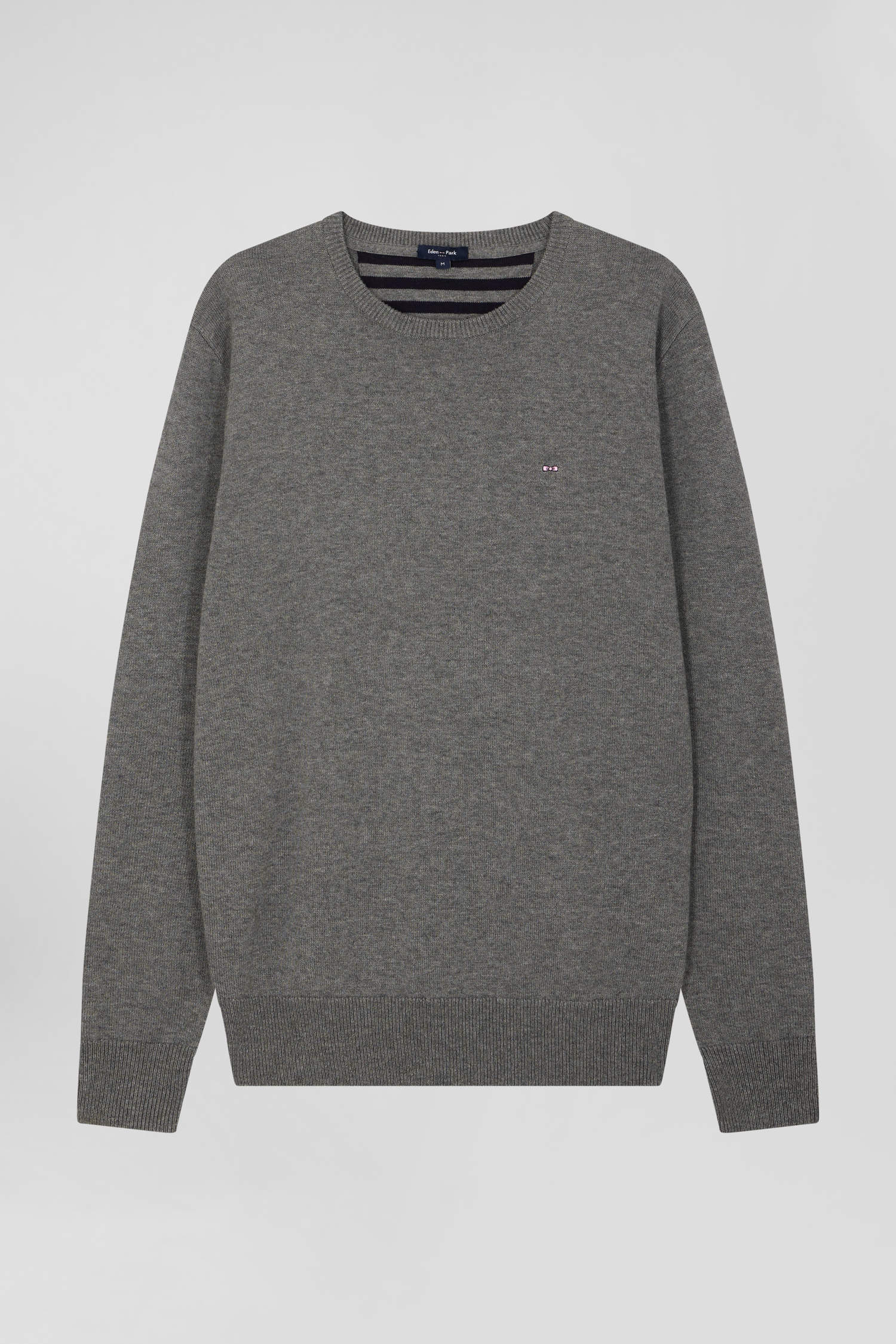 Pull col rond en laine et coton gris clair coupe Regular